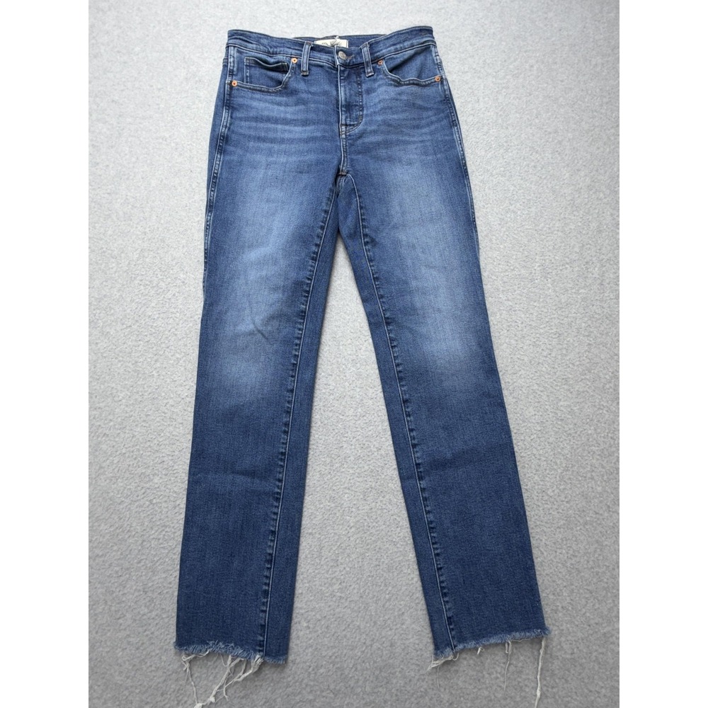 Madewell Mid-Rise Stovepipe Jeans Womens 27 Blue Straight Raw Hem Stretch Denim